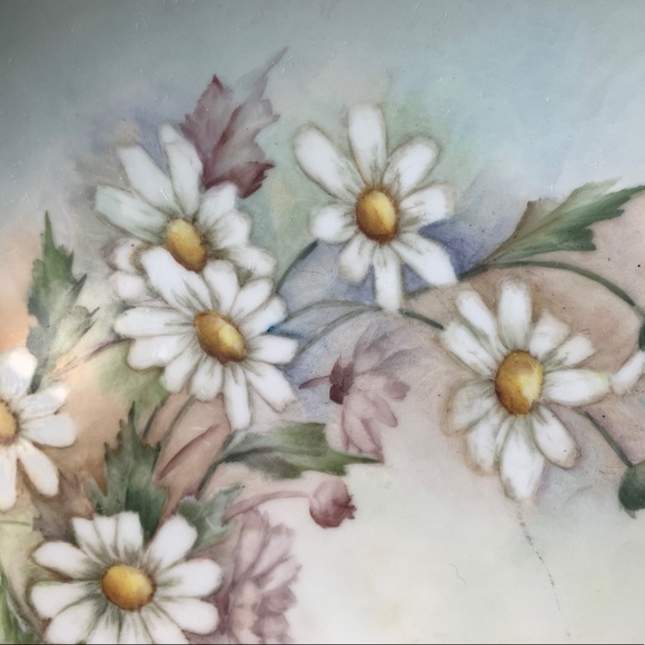 12” French Antique Porcelain Charger w Daisies Hand Painted Cottagecore - Picture 2 of 9